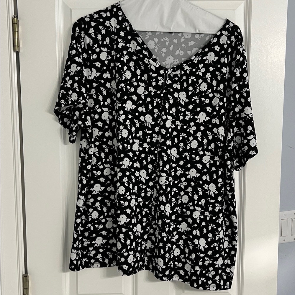 Talbots Monochrome Floral Blouse